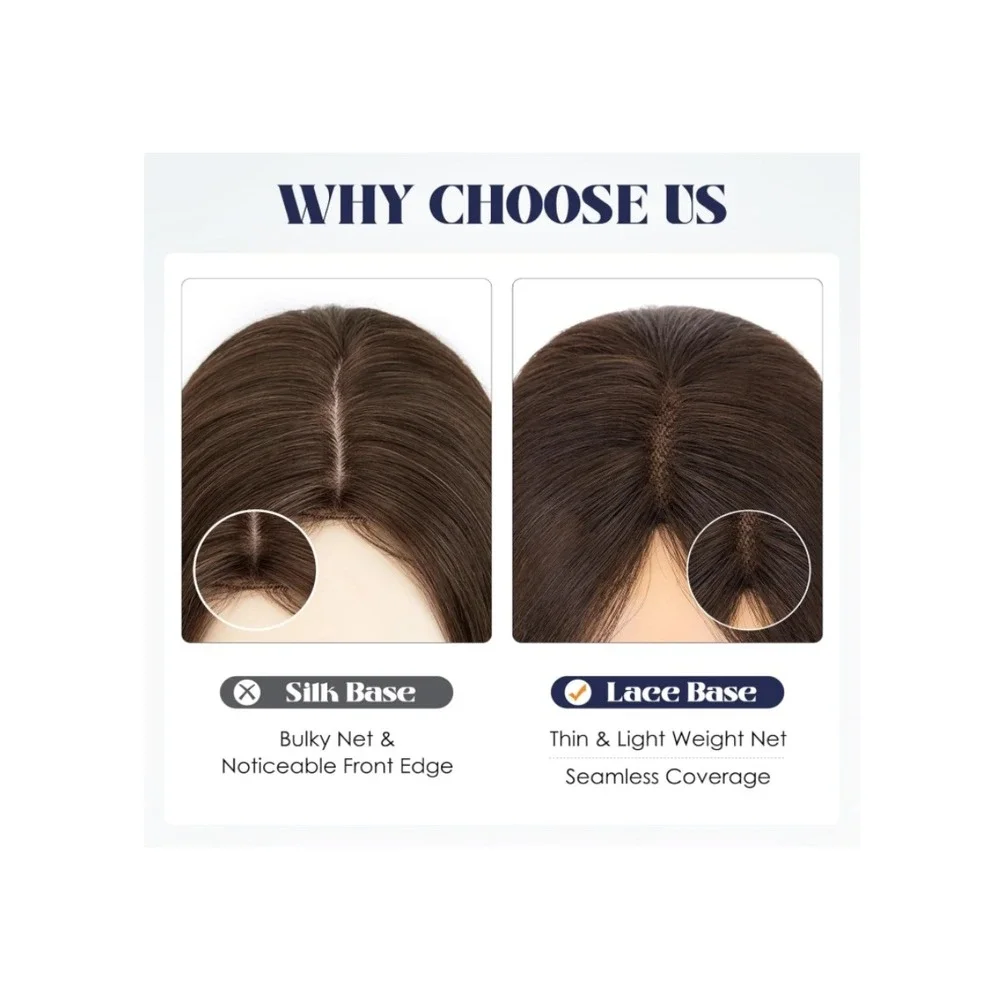 Real Human Hair Topper 10 Inch Light Brown‎ Remy Hairpiece Lace Base Bangs Light